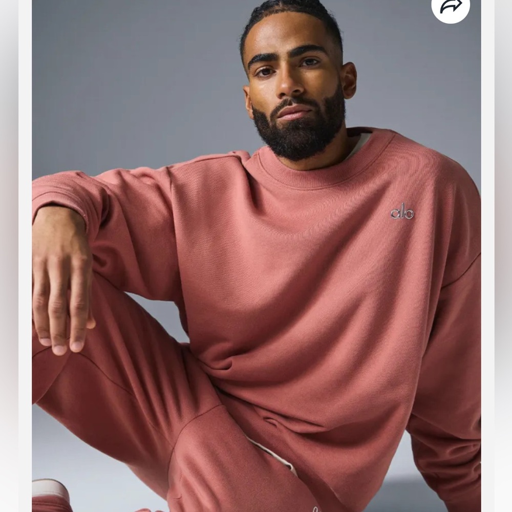 ALO YOGA Accolade Crew Neck Sweatshirt in Soft Terracotta - unisex sz medium